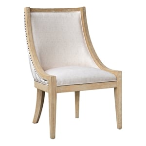 Martha Stewart Elmcrest 19&quot Fabric/Wood Curved Back Dining Chair - Beige/Natural