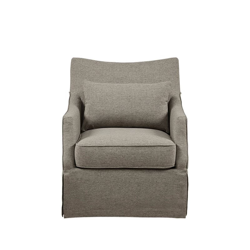 Martha Stewart London Farmhouse Fabric Upholstered Skirted Swivel Chair in Tan