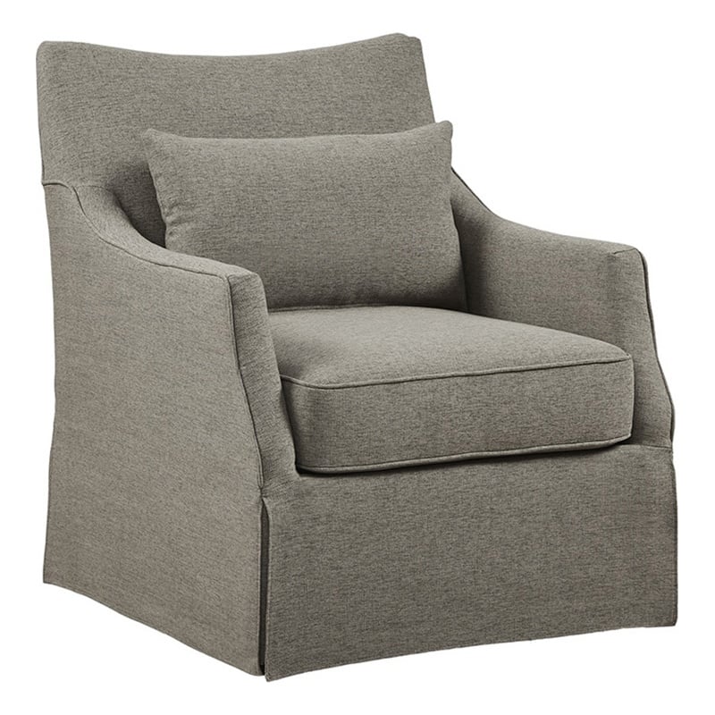 Martha Stewart London Farmhouse Fabric Upholstered Skirted Swivel Chair in Tan