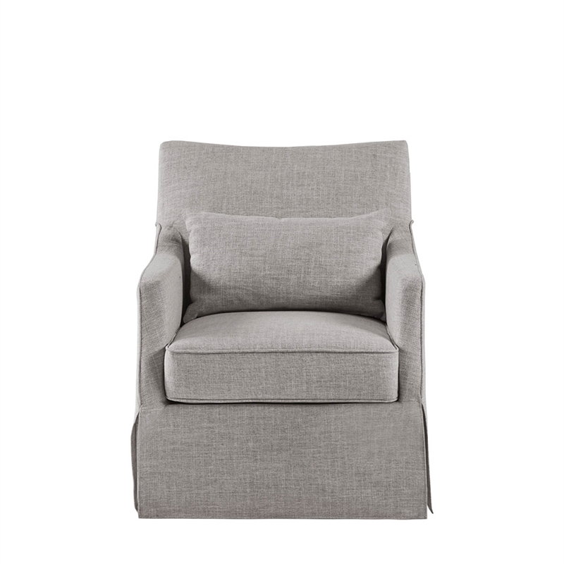 Martha Stewart London Farmhouse Fabric Upholstered Skirted Swivel Chair in Gray