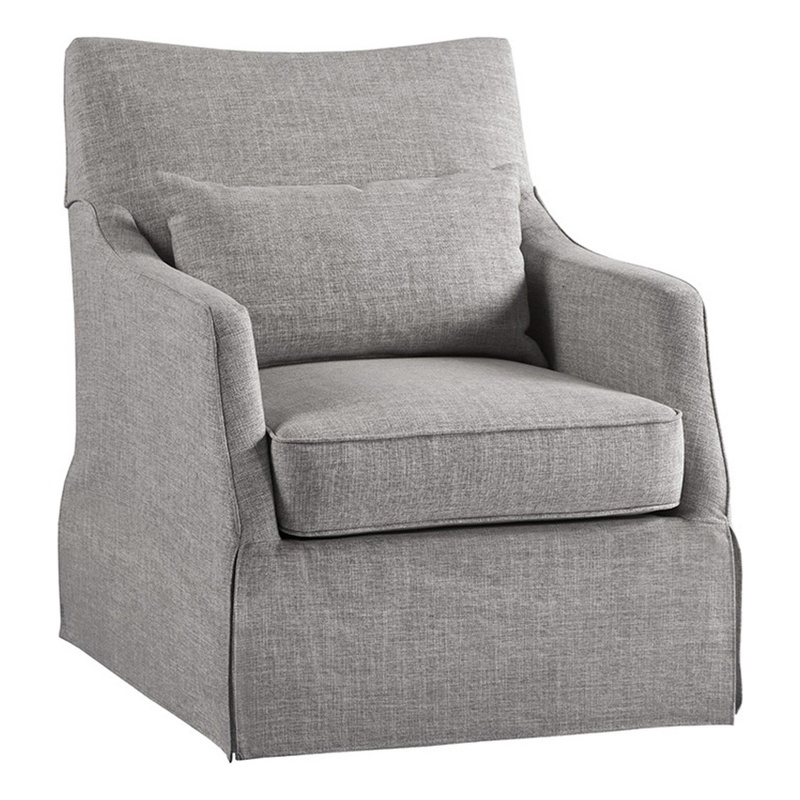 Martha Stewart London Farmhouse Fabric Upholstered Skirted Swivel Chair in Gray