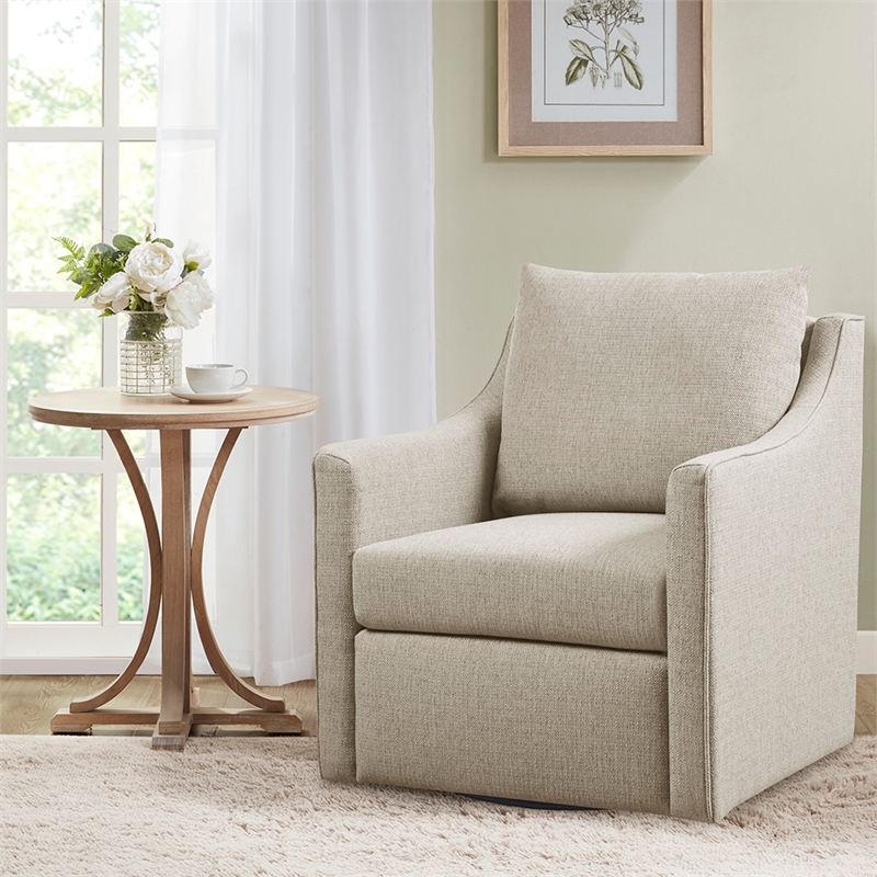 Martha Stewart Christian Woven Fabric Upholstered Swivel Armchair in Ivory