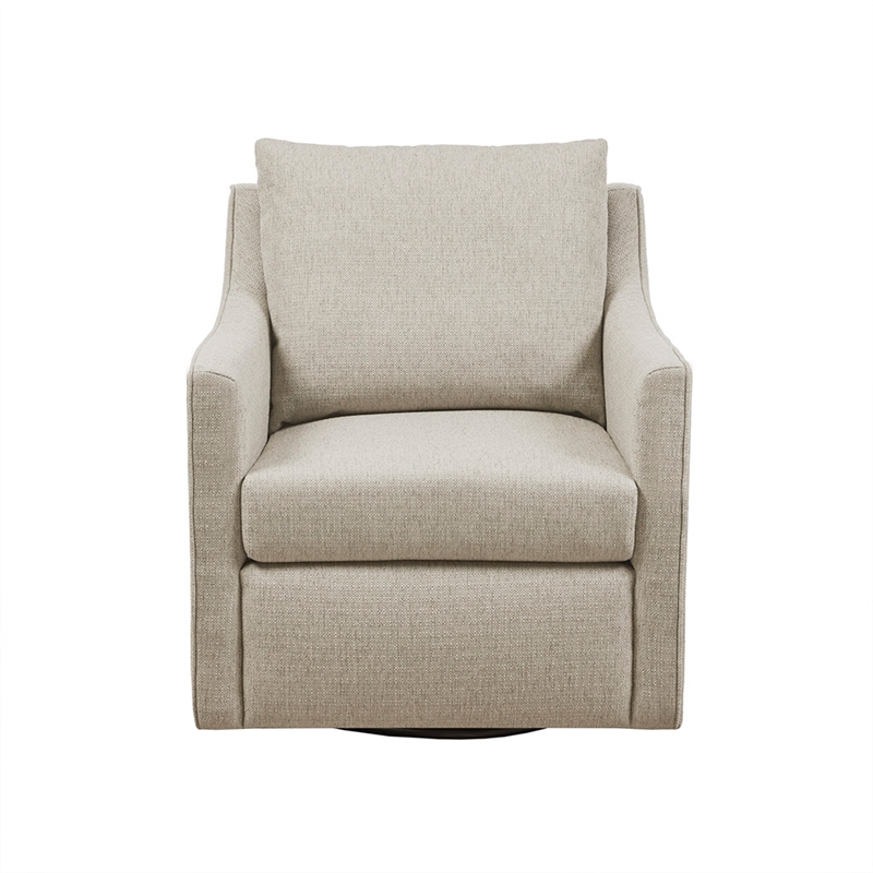 Martha Stewart Christian Woven Fabric Upholstered Swivel Armchair in Ivory