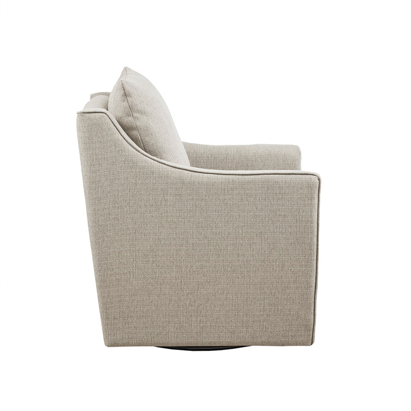 Martha Stewart Christian Woven Fabric Upholstered Swivel Armchair in Ivory