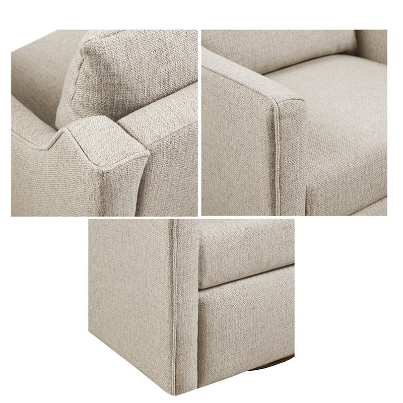 Martha Stewart Christian Woven Fabric Upholstered Swivel Armchair in Ivory