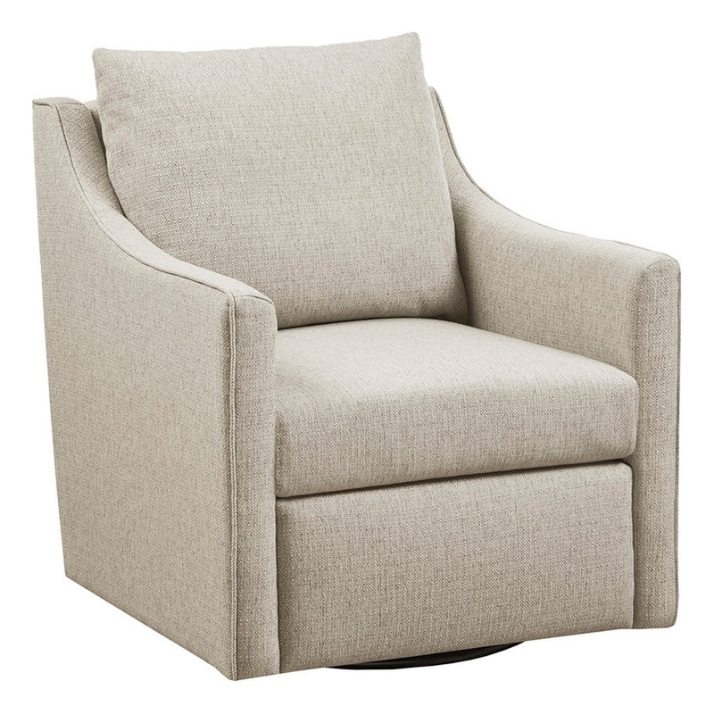 Martha Stewart Christian Woven Fabric Upholstered Swivel Armchair in Ivory