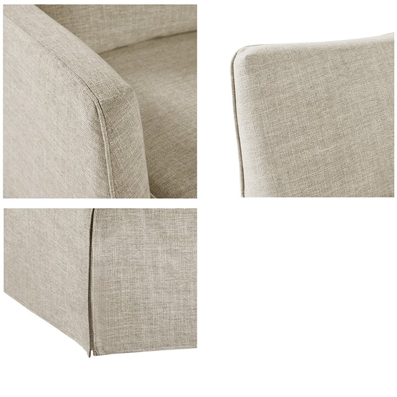 Martha Stewart London Farmhouse Fabric Upholstered Skirted Swivel Chair in Beige