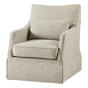 Martha Stewart London Farmhouse Fabric Upholstered Skirted Swivel Chair in Beige