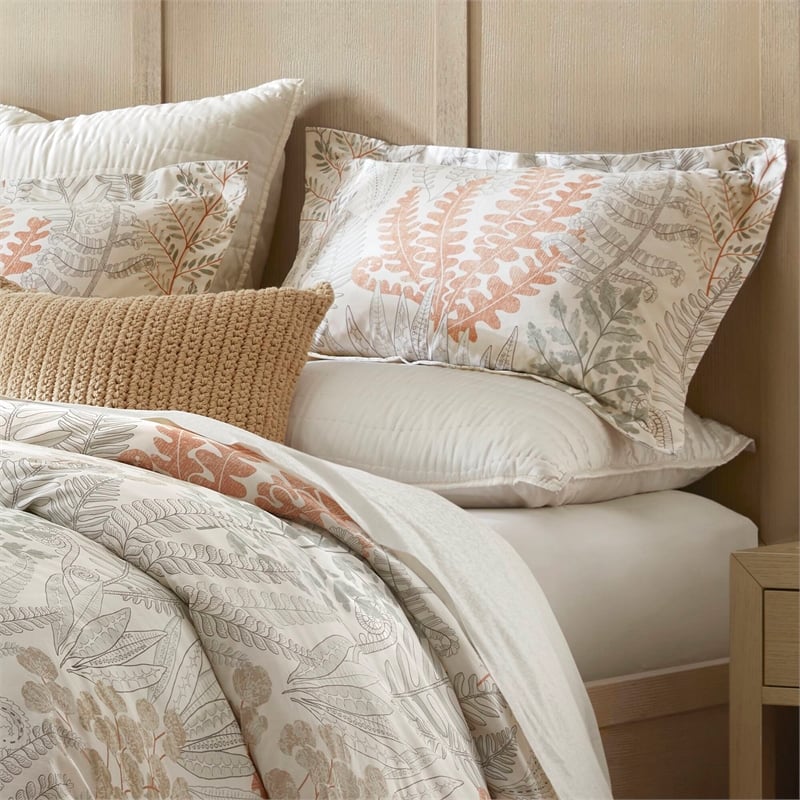 Olliix Harbor House Botanical Full/Queen Duvet Cover Set in Terracotta/Linen