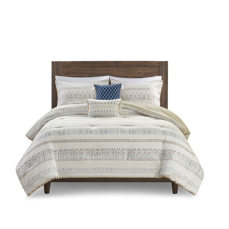 Olliix Madison Park Fraser King/Cal King Comforter Set Polyester in Taupe/Blue