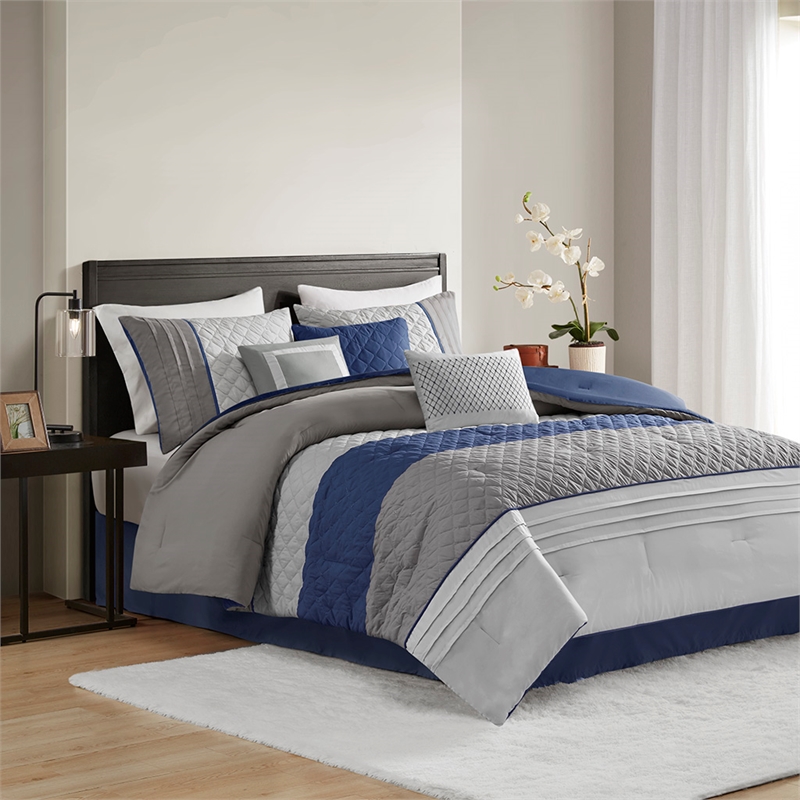 Olliix Madison Park Jenson Cal King Comforter Set Polyester in Blue