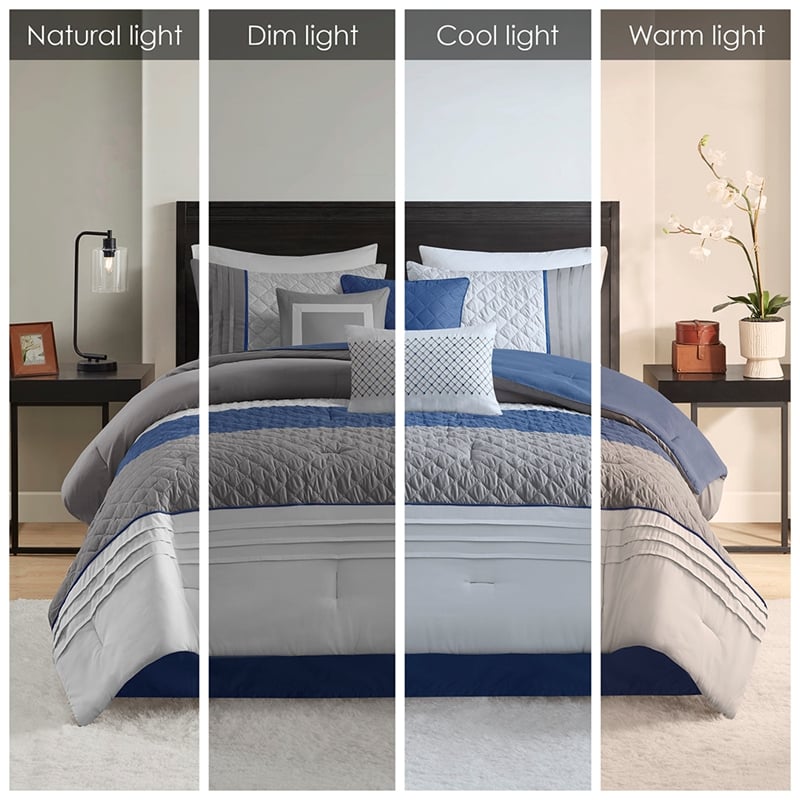 Olliix Madison Park Jenson Queen Comforter Set Polyester in Blue