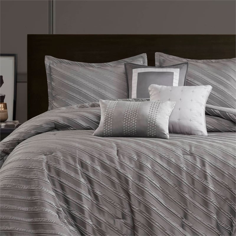 Olliix Madison Park Riva Cal King Comforter Set Polyester in Grey