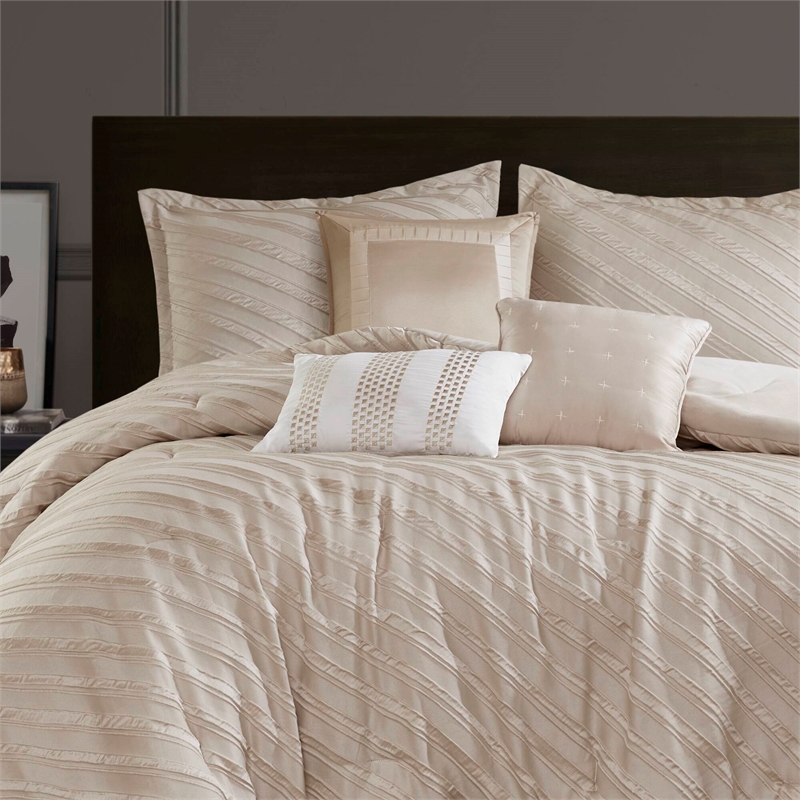 Olliix Madison Park Riva Cal King Comforter Set Polyester in Beige