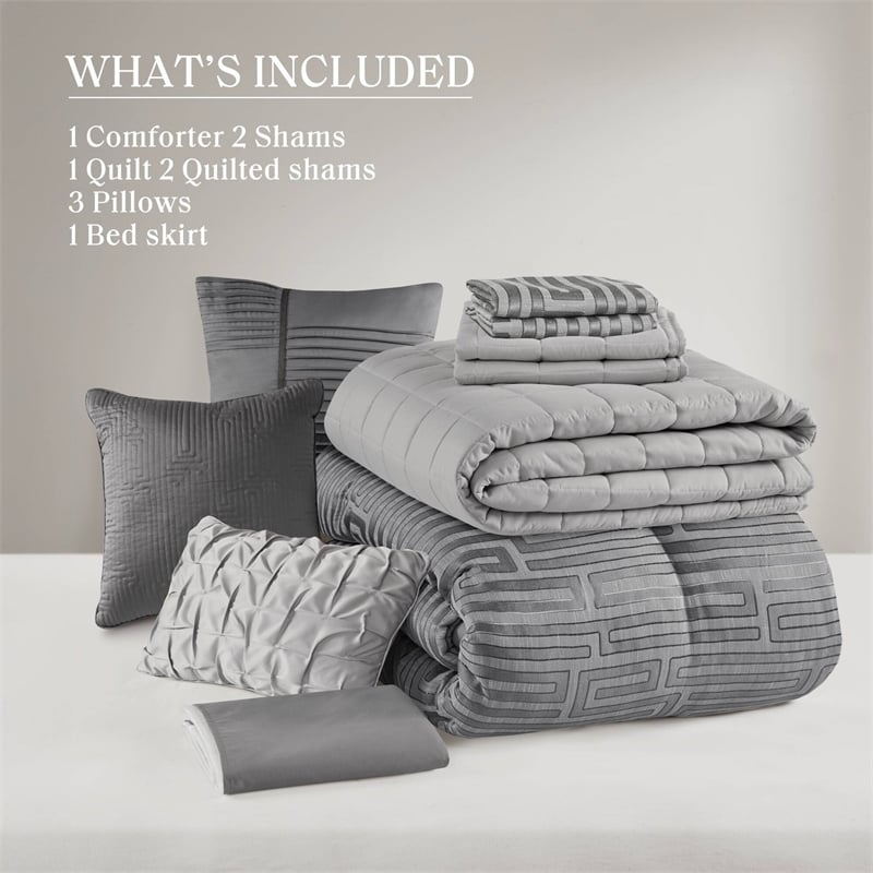 Olliix Madison Park Royce Cal King Comforter Set Polyester in Grey