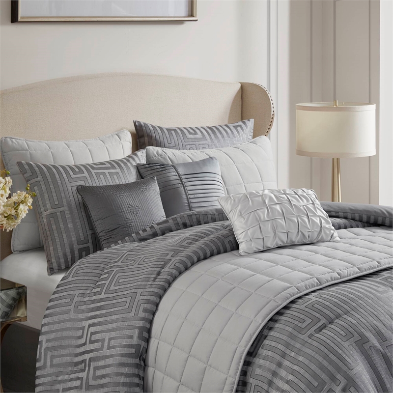 Olliix Madison Park Royce Cal King Comforter Set Polyester in Grey
