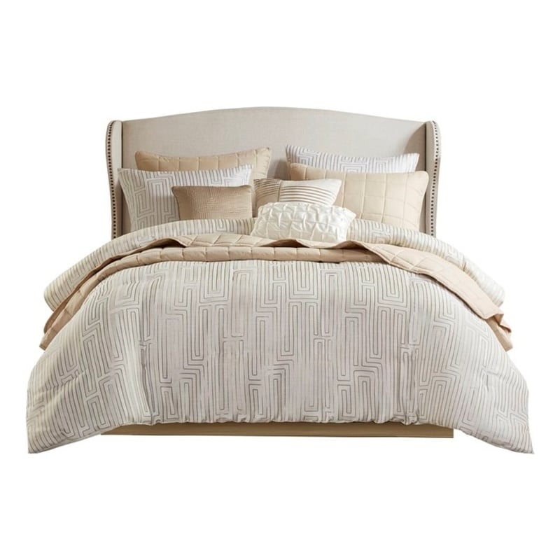 Olliix Madison Park Royce Queen Comforter Set Polyester in Ivory