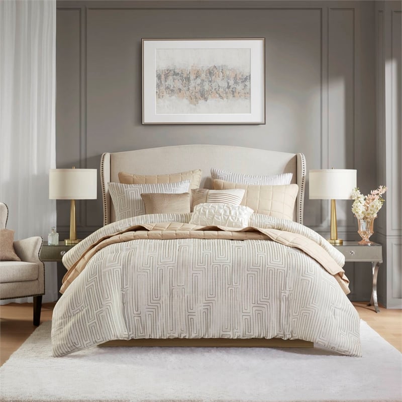 Olliix Madison Park Royce Cal King Comforter Set Polyester in Ivory