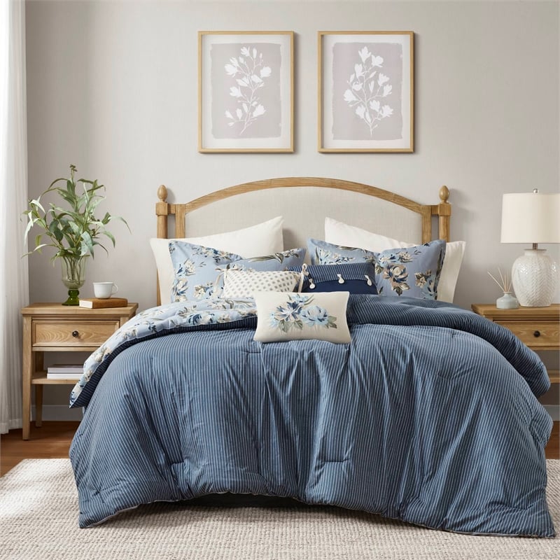 Olliix Madison Park Salara Queen Comforter Set Cotton in Blue