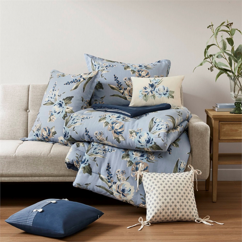 Olliix Madison Park Salara Queen Comforter Set Cotton in Blue