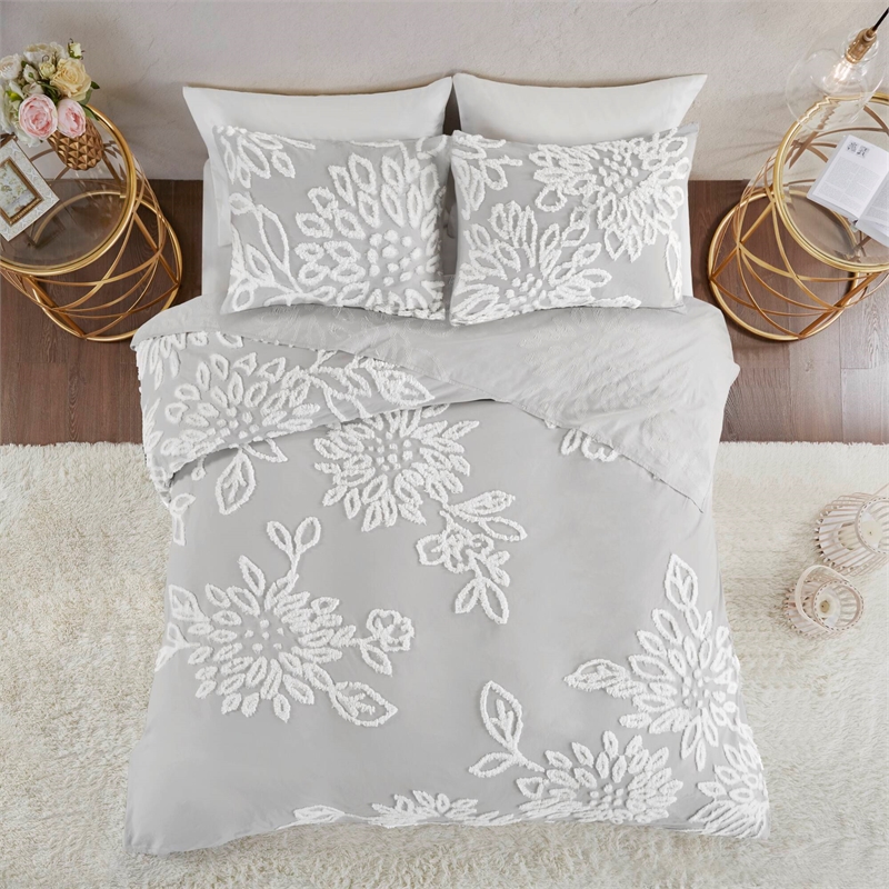 Olliix Madison Park Veronica King/Cal King Comforter Mini Set in Warm Grey/White