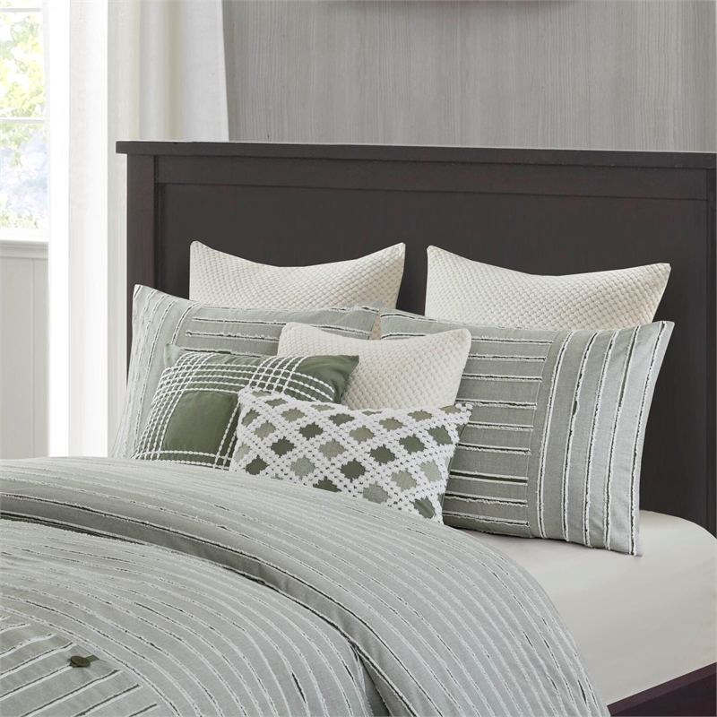 Olliix Madison Park Signature Essence Queen Comforter Set Cotton in Green