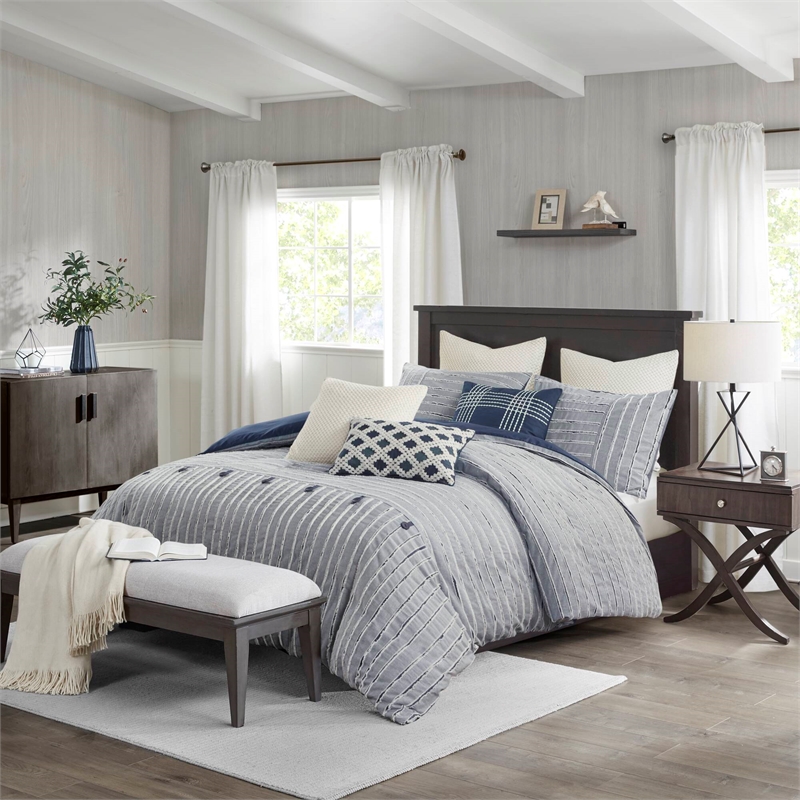 Olliix Madison Park Signature Essence Queen Comforter Set Cotton in Blue