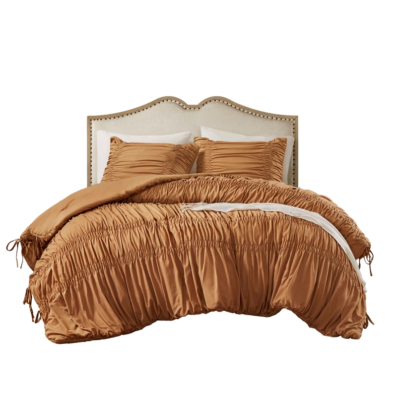 Olliix 510 Design Mia Queen Comforter Set Microfiber in Brown