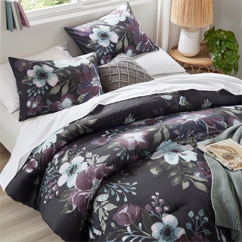 Olliix Madison Park Jolene Full/Queen Comforter Set Cotton in Dark Grey/Plum