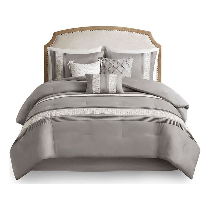 Olliix Madison Park Lacey Cal King Comforter Set Polyester in Grey