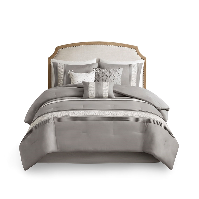 Olliix Madison Park Lacey Queen Comforter Set Polyester in Grey