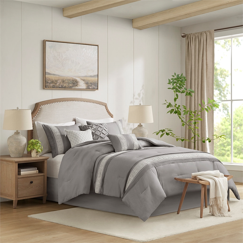 Olliix Madison Park Lacey Queen Comforter Set Polyester in Grey