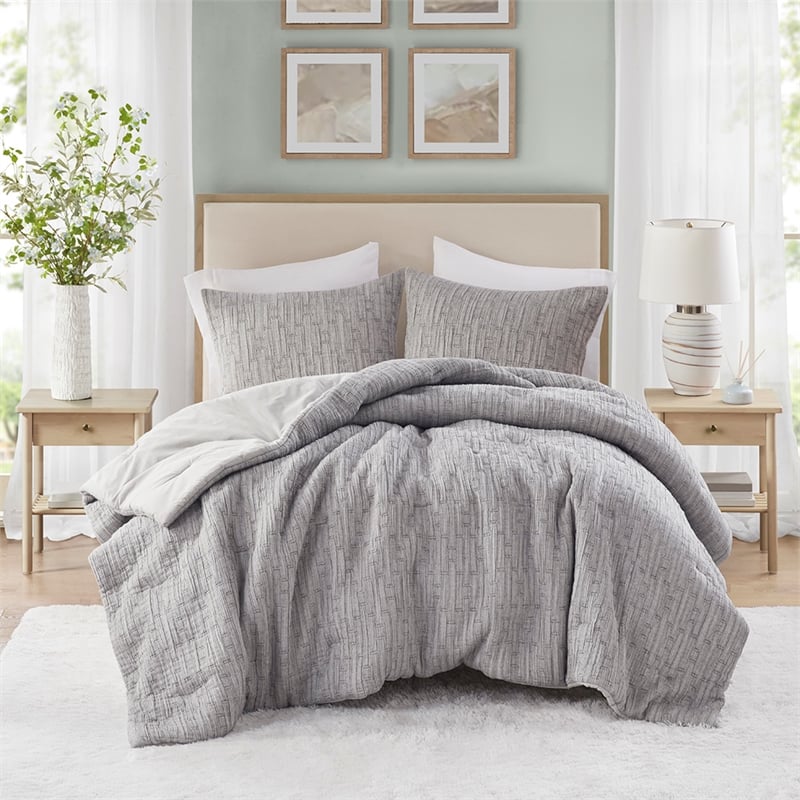 Olliix Chapel Hill Arlo Full/Queen Comforter Mini Set Cotton in Charcoal