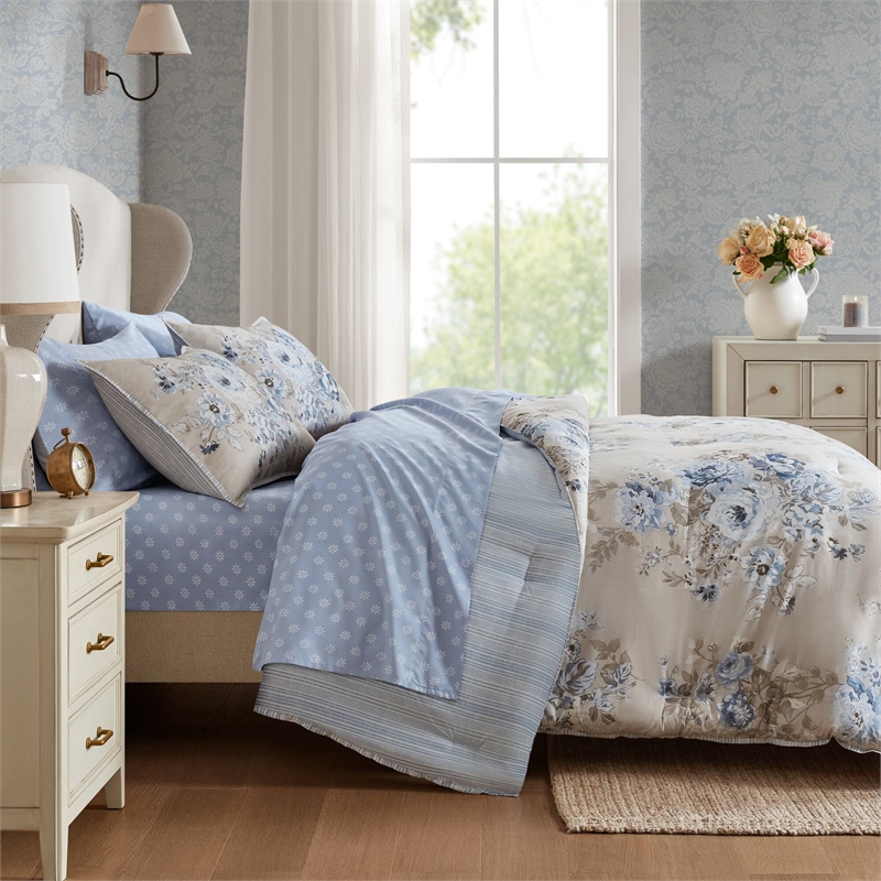 Olliix Madison Park Essentials Heather Cal King Comforter Set in Beige/Blue
