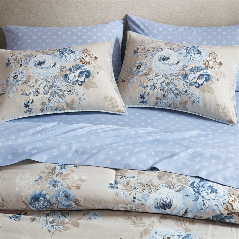Olliix Madison Park Essentials Heather Cal King Comforter Set in Beige/Blue