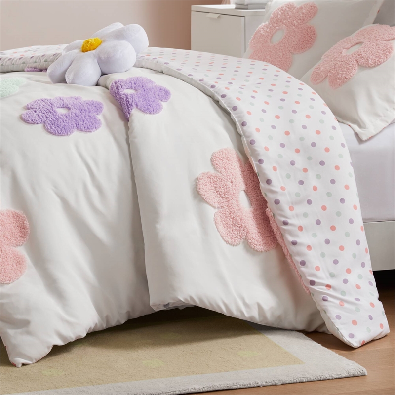 Olliix Intelligent Design Kids Gracie Full/Queen Comforter Set in White/Purple
