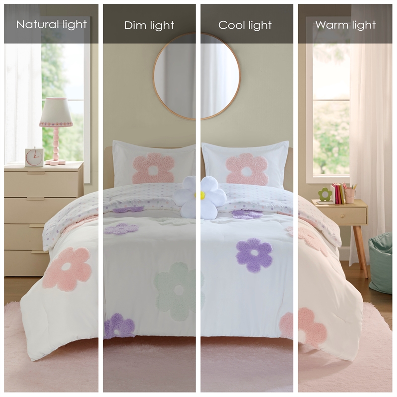 Olliix Intelligent Design Kids Gracie Full/Queen Comforter Set in White/Purple