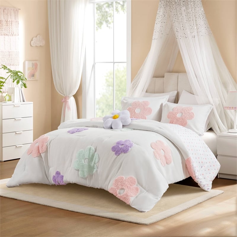 Olliix Intelligent Design Kids Gracie Full/Queen Comforter Set in White/Purple