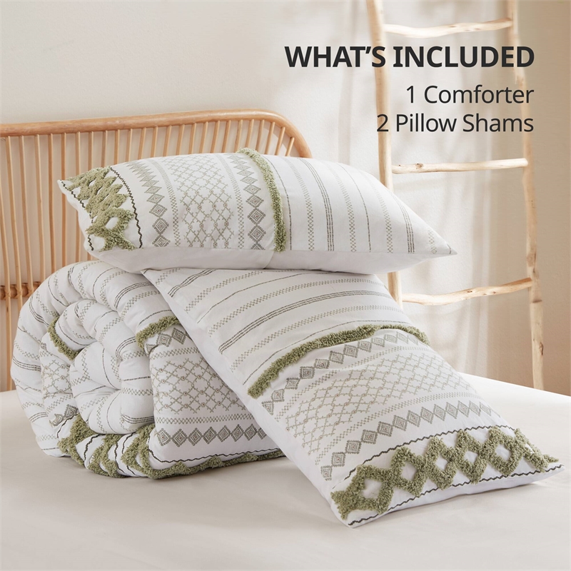Olliix INK+IVY Imani King/Cal King Comforter Mini Set Cotton in Sage/Ivory