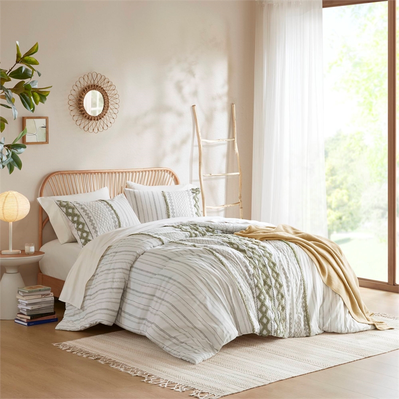 Olliix INK+IVY Imani King/Cal King Comforter Mini Set Cotton in Sage/Ivory