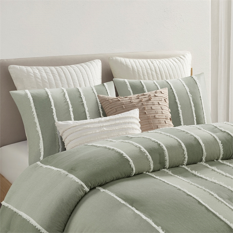 Olliix INK+IVY Shay Full/Queen Comforter Mini Set Cotton in Sage