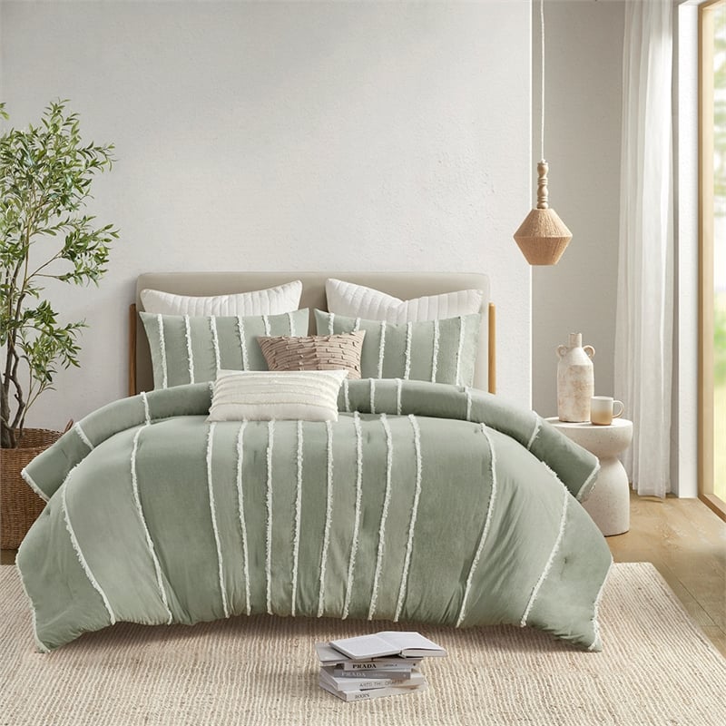 Olliix INK+IVY Shay Full/Queen Comforter Mini Set Cotton in Sage