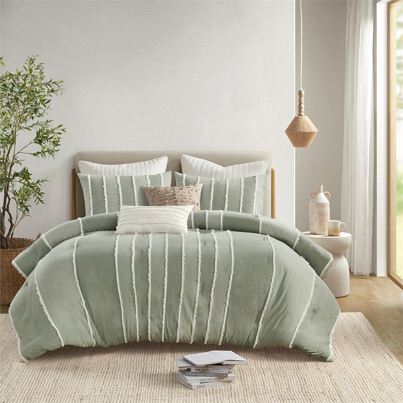 Olliix INK+IVY Shay King/Cal King Comforter Mini Set Cotton in Sage