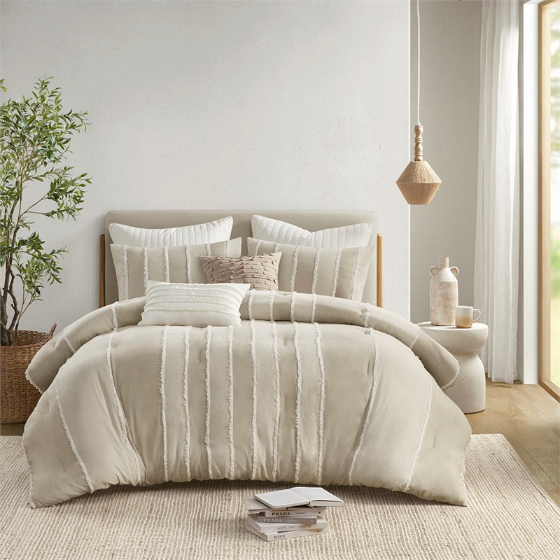 Olliix INK+IVY Shay Full/Queen Comforter Mini Set Cotton in Taupe