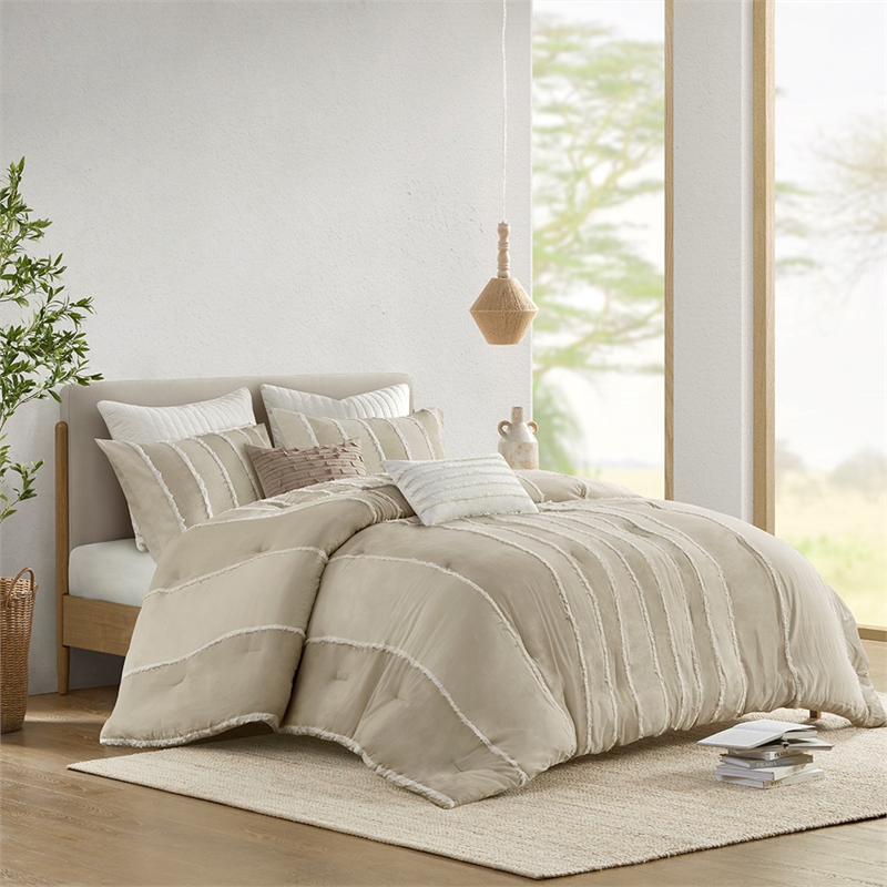 Olliix INK+IVY Shay Full/Queen Comforter Mini Set Cotton in Taupe