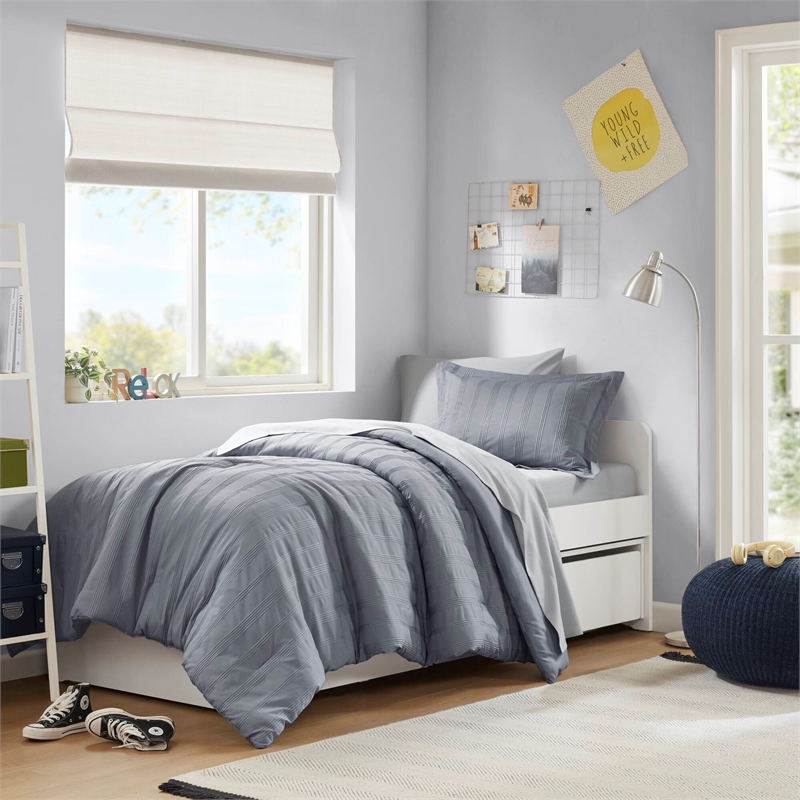 Olliix Super Listing Logan Twin/Twin XL Comforter Set Polyester in Blue/Grey