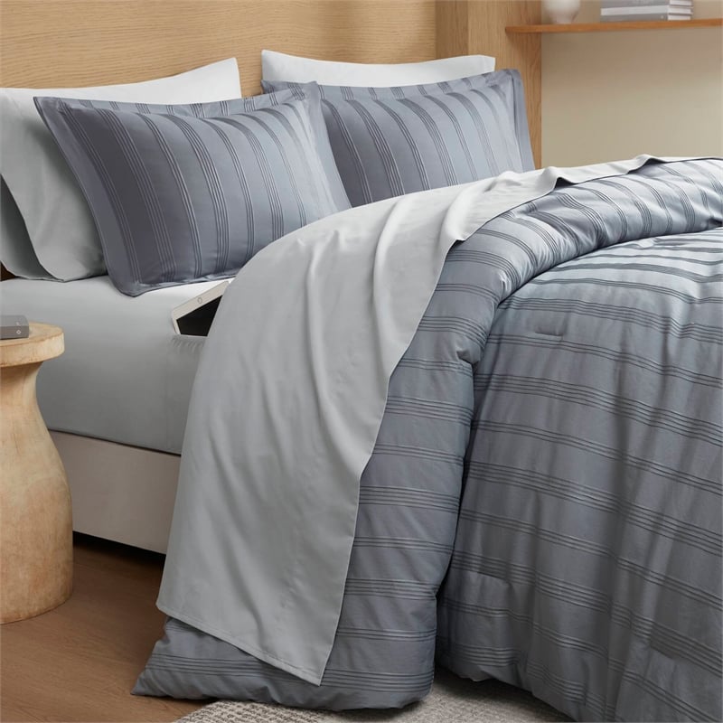 Olliix Super Listing Logan Queen Comforter Set Polyester in Blue/Grey