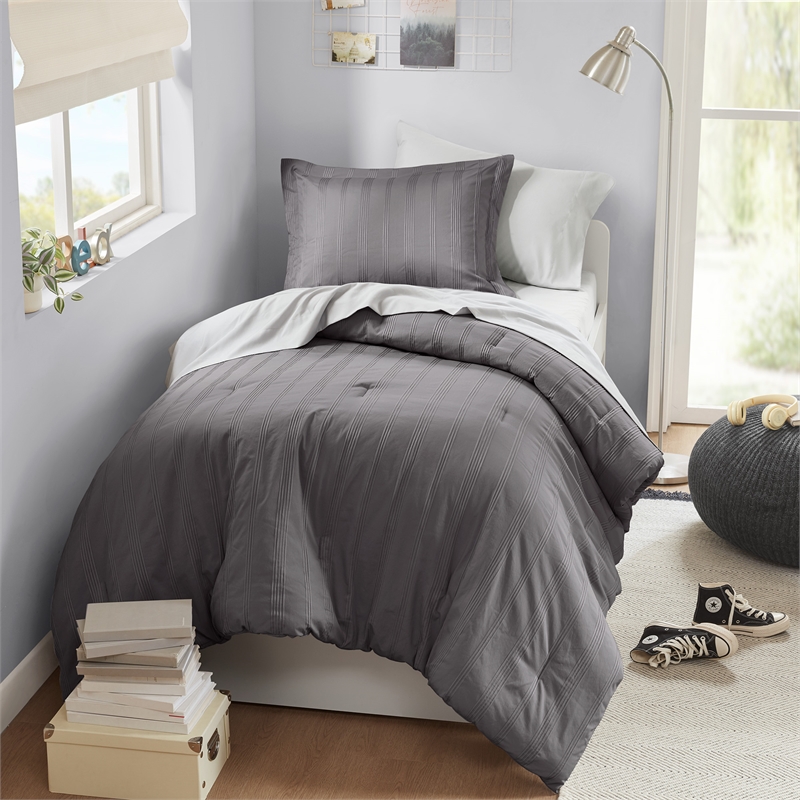 Olliix Super Listing Logan Twin/Twin XL Comforter Set Polyester in Charcoal