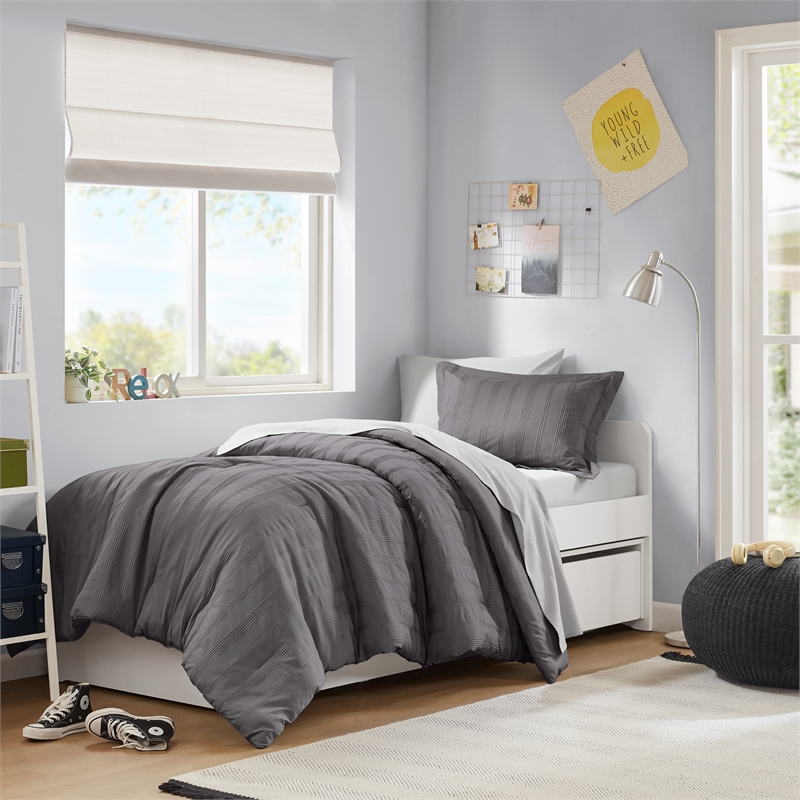 Olliix Super Listing Logan Twin/Twin XL Comforter Set Polyester in Charcoal