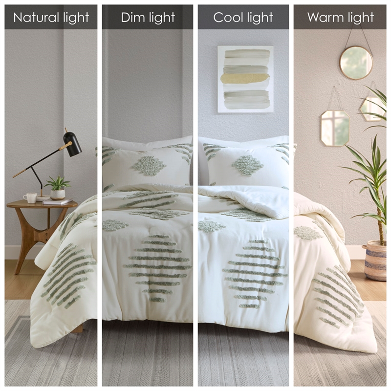 Olliix INK+IVY Tahli Full/Queen Comforter Mini Set Cotton in Green/Ivory
